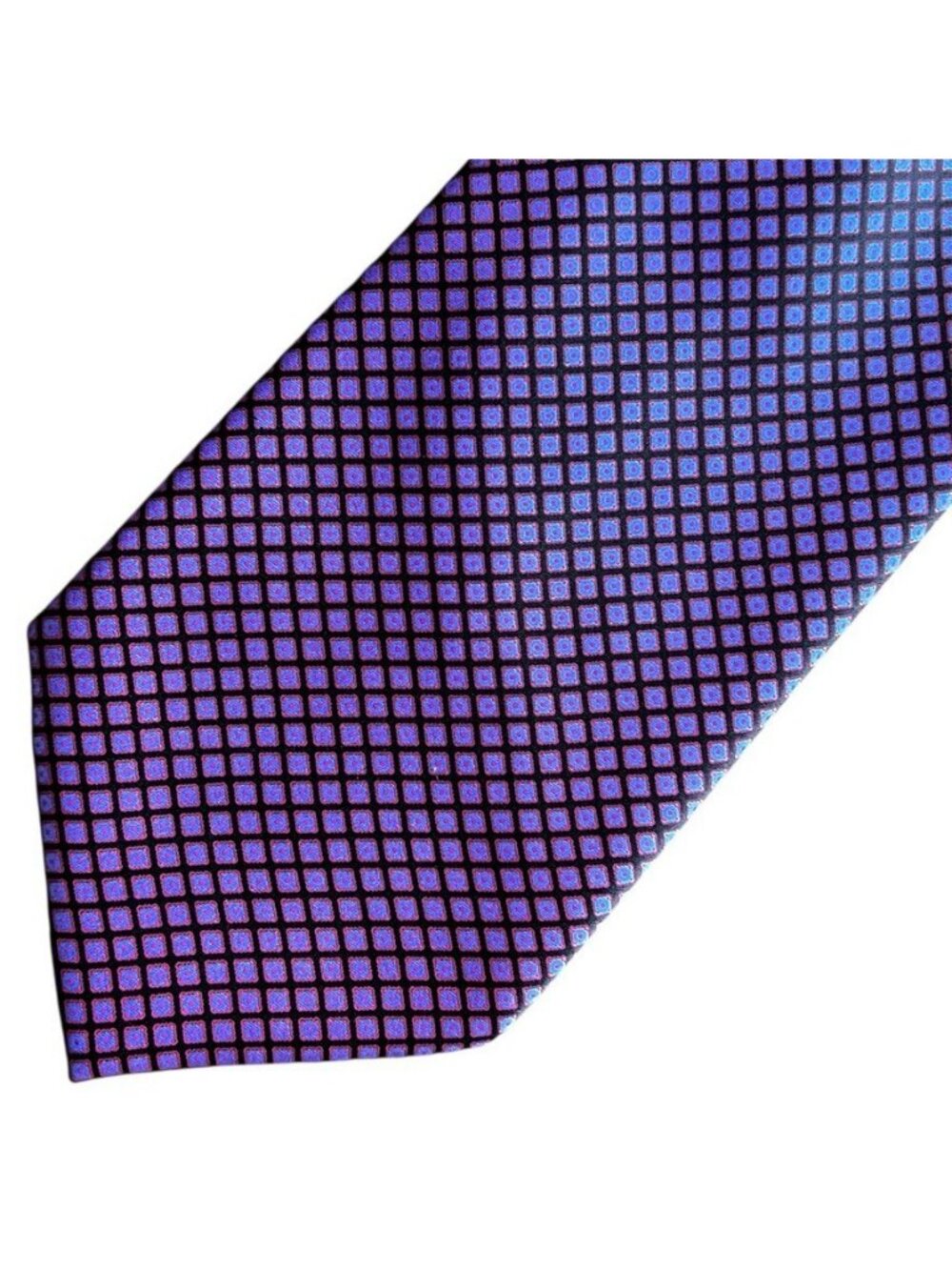 Stefano Ricci Blue Purple Square Geometric Men's Long Silk Tie